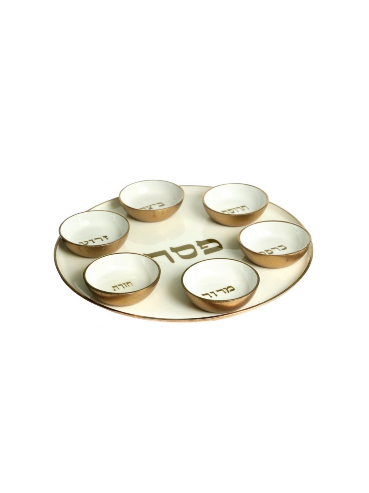 Gold and White Seder Plate with Six Matching Bowls %... | Seder Plates