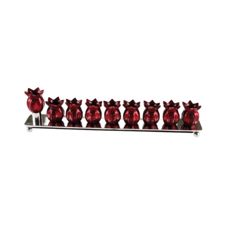 Burgundy Colored Pomegranates on Chanukah Menora... | Hanukkah Menorah