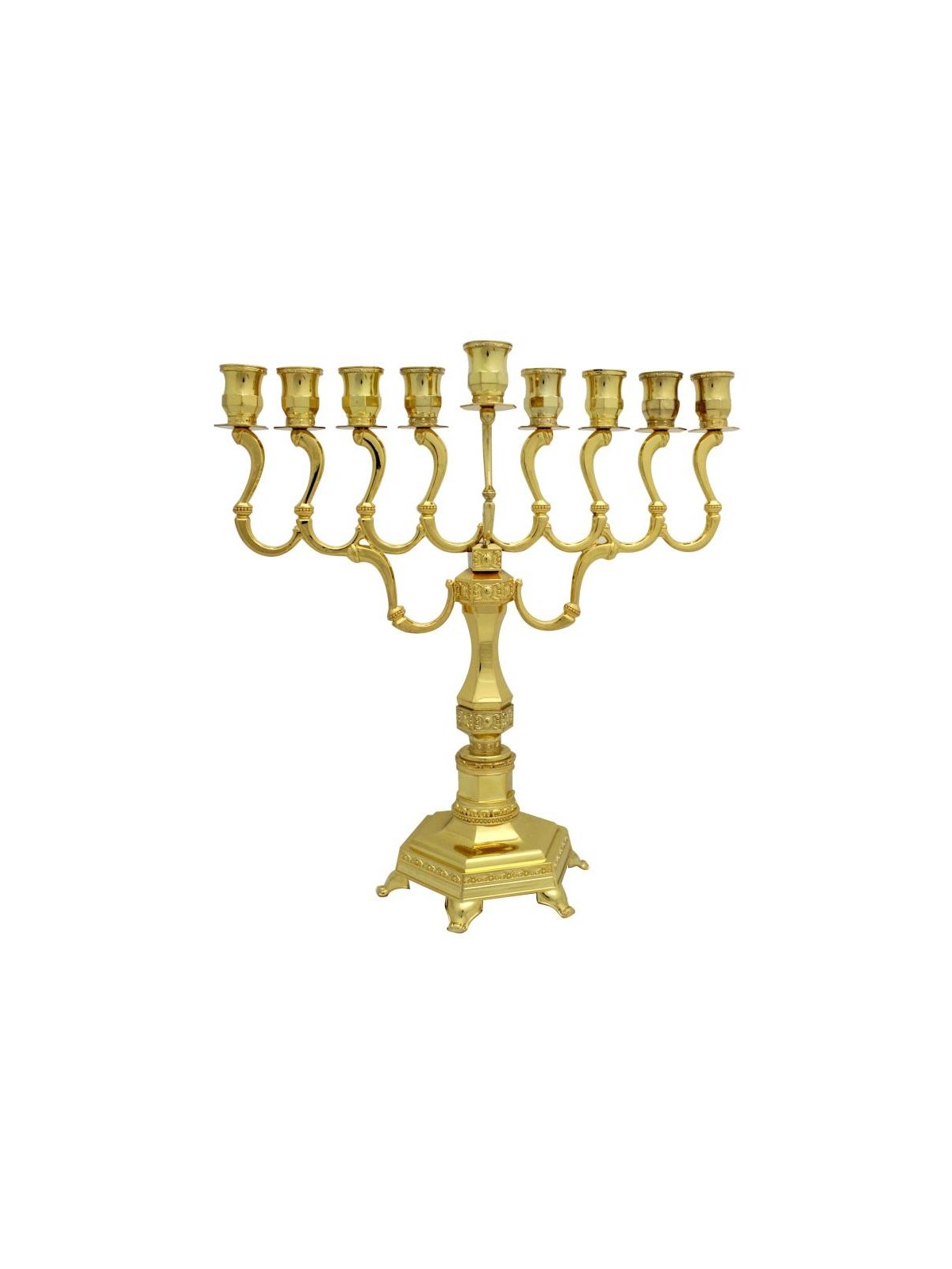 Hanukkah Menorah with Curving Branches Gold Color | Hanukkah Menorah
