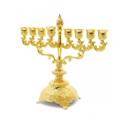 Decorative Gold Chanukah Menorah Filigree with F... | Hanukkah Menorah