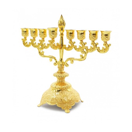 Decorative Gold Chanukah Menorah Filigree with F... | Hanukkah Menorah