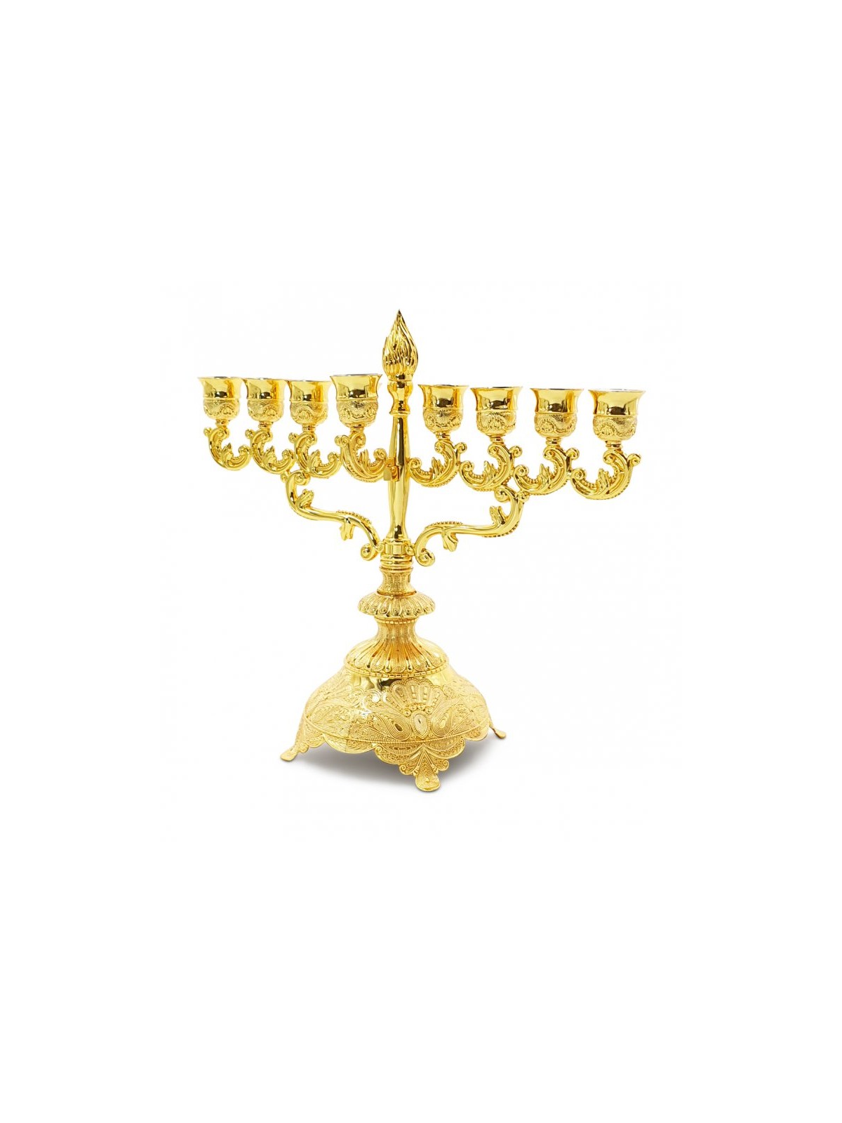 Decorative Gold Chanukah Menorah Filigree with F... | Hanukkah Menorah