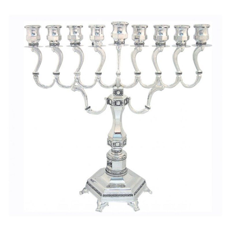 Silver Plated Elaborate Menorah with Curved Bran... | Hanukkah Menorah