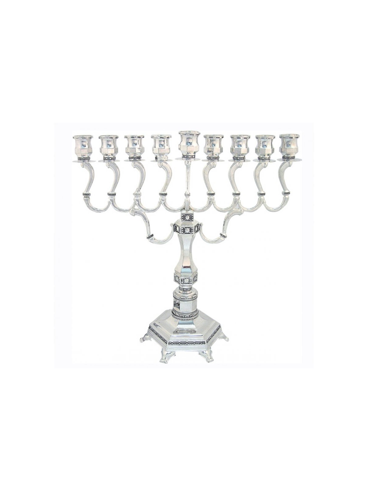 Silver Plated Elaborate Menorah with Curved Bran... | Hanukkah Menorah