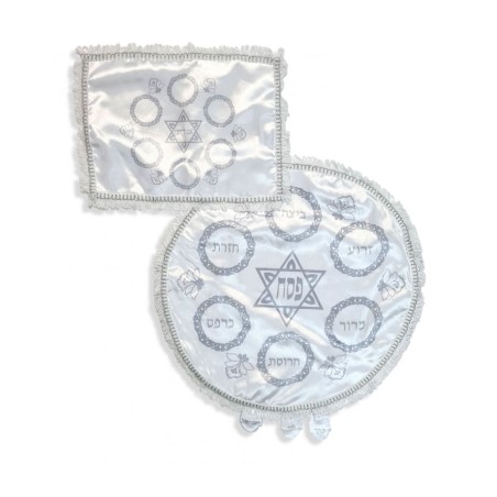 Matzah Cover and Afikoman Bag Set Silver... | Matzah & Afikoman Covers