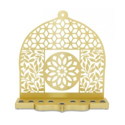 Dorit Judaica Gold Aluminum Chanukah Menorah Lea... | Hanukkah Menorah