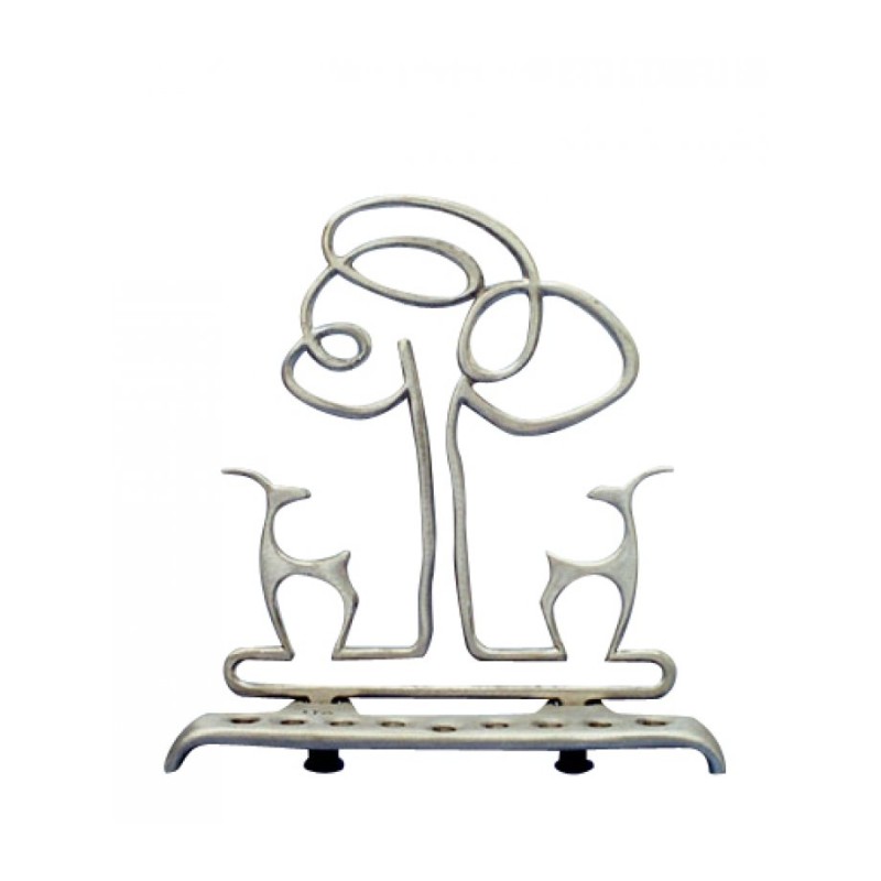 Shraga Landesman Aluminum Hanukkah Menorah Gazel... | Hanukkah Menorah