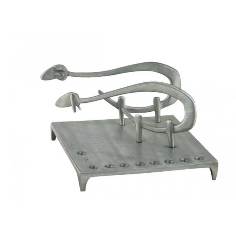 Shraga Landesman Aluminum Square Base Hanukkah M... | Hanukkah Menorah