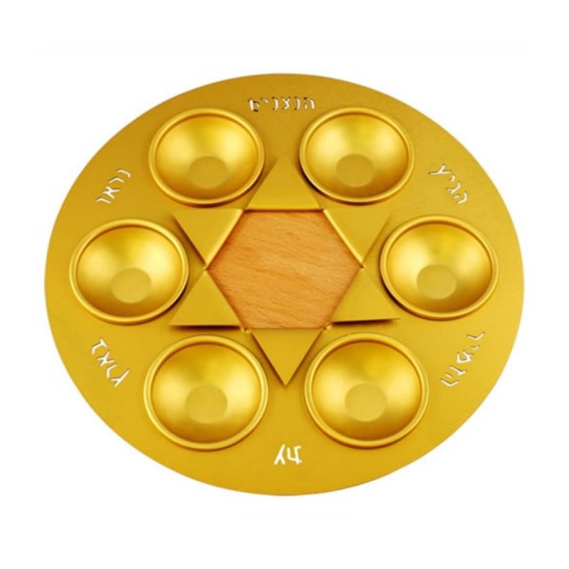 Shraga Landesman Gold Star of David Seder Plate Alum... | Seder Plates