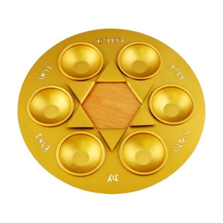 Shraga Landesman Gold Star of David Seder Plate Alum... | Seder Plates
