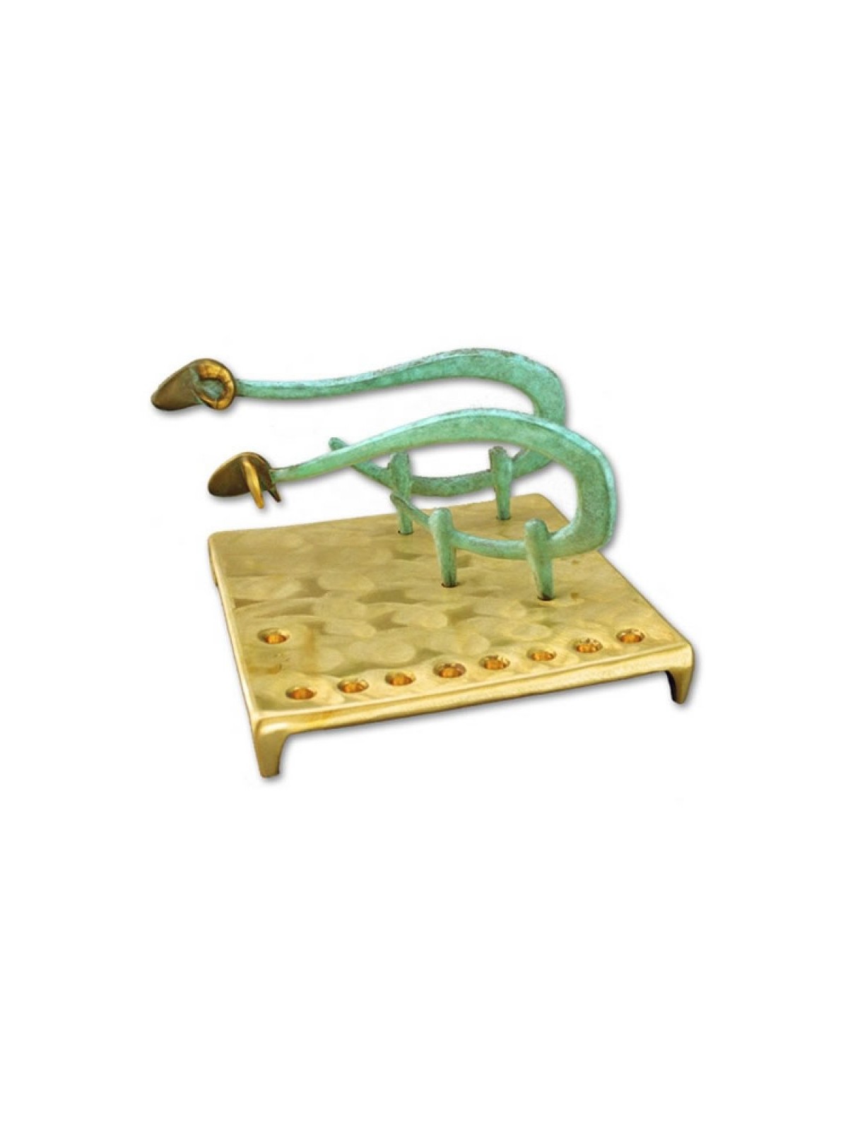 Shraga Landesman Brass Square Base Hanukkah Meno... | Hanukkah Menorah