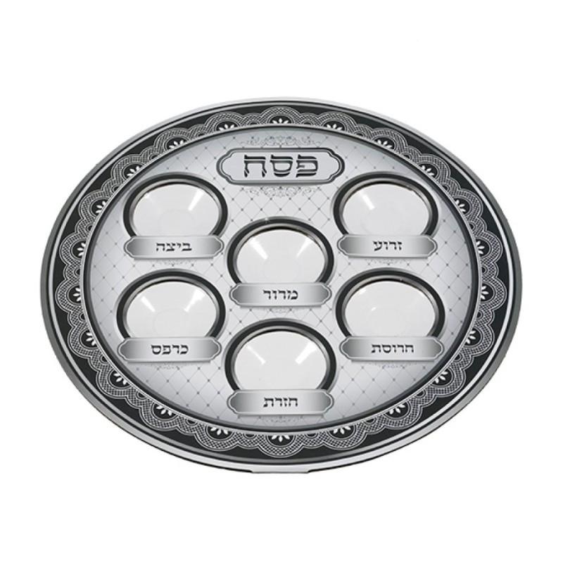 Lightweight Plastic Passover Seder Pate Gray Design | Seder Plates