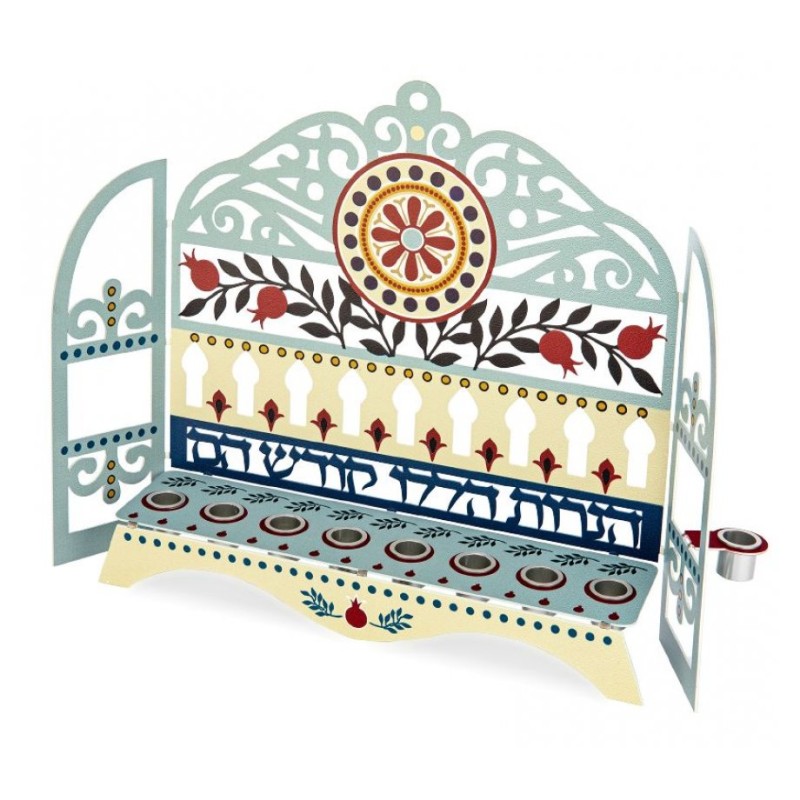 Dorit Judaica Window Menorah Swirls Pomegranates... | Hanukkah Menorah