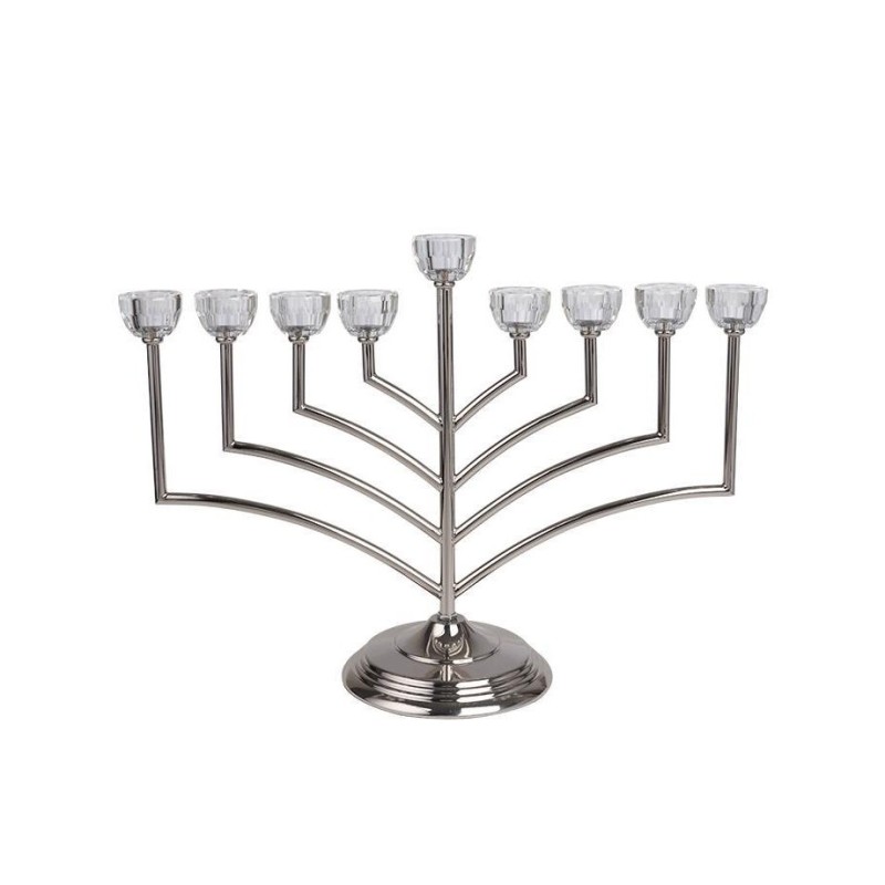 Tall Chanukah Menorah with Angular Branches Glas... | Hanukkah Menorah