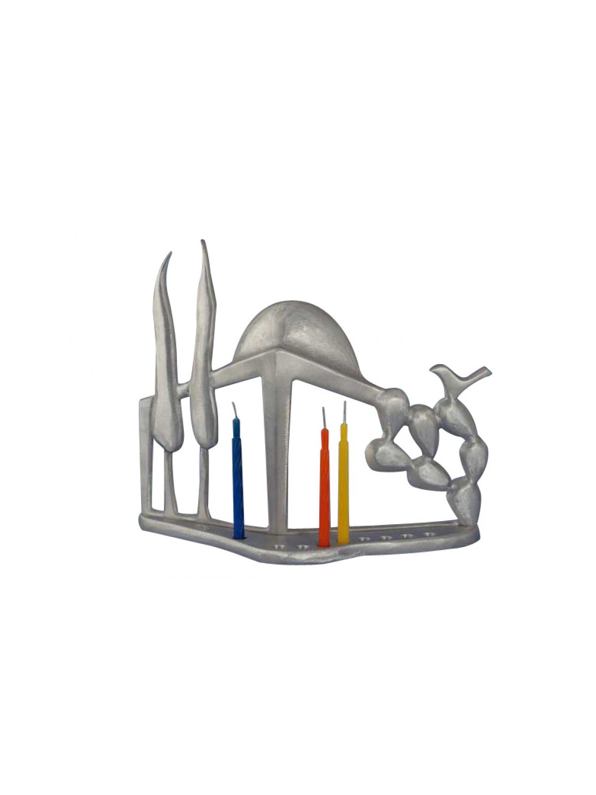 Shraga Landesman Aluminum Hanukkah Menorah Landm... | Hanukkah Menorah