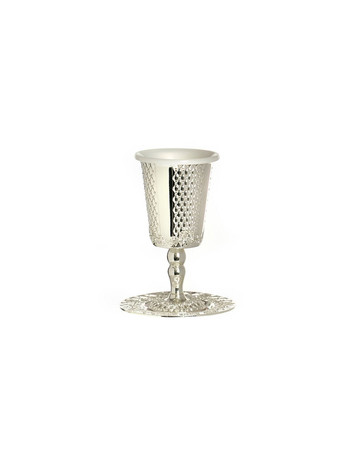 Coupe de Kiddouch plaquée argent sur tige avec Ma... | Cadeau juif d'Israël