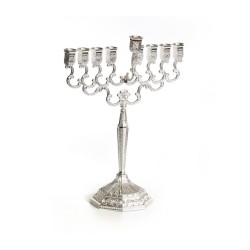 Nickel Plated Curly Design Chanukah Menorah 11 H... | Hanukkah Menorah