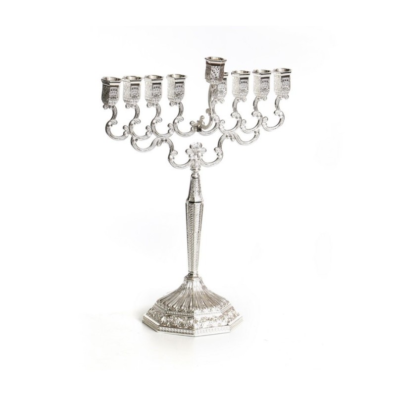 Nickel Plated Curly Design Chanukah Menorah 11 H... | Hanukkah Menorah