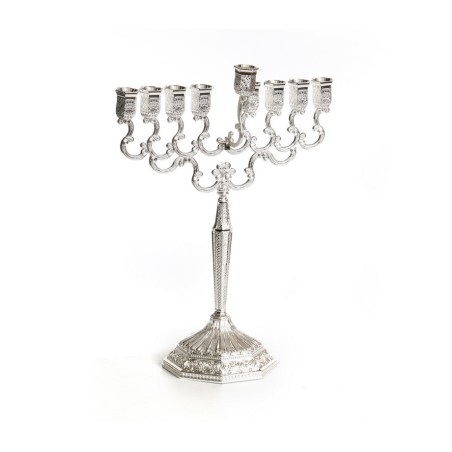 Nickel Plated Curly Design Chanukah Menorah 11 H... | Hanukkah Menorah