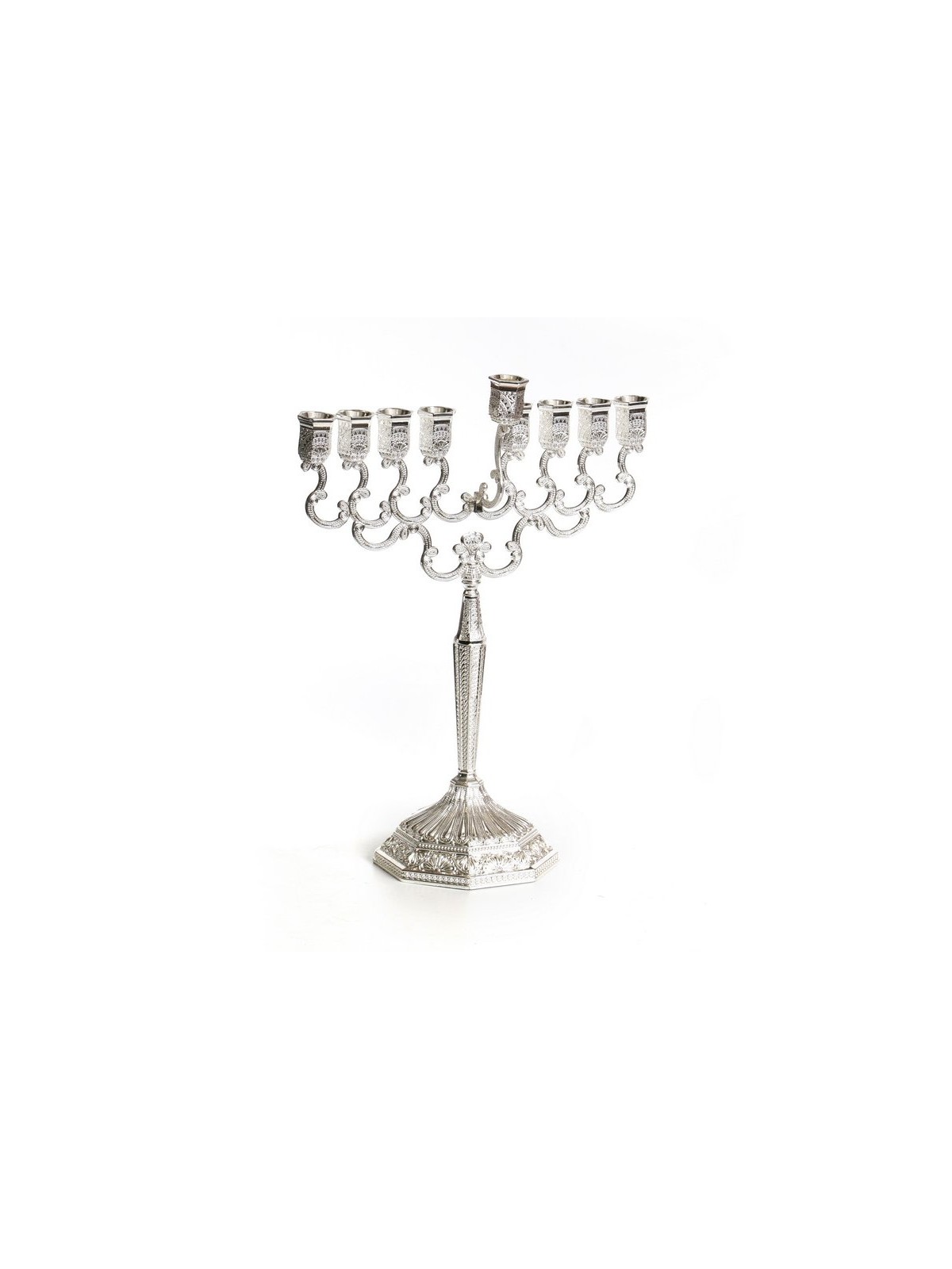 Nickel Plated Curly Design Chanukah Menorah 11 H... | Hanukkah Menorah
