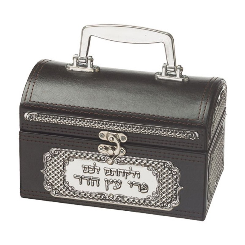 Faux Leather Chest Etrog Box with Decorative Metal Plaq... | Etrog Box