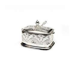 Rectangle Honey Dish with Elaborate Flowe... | Jewish Gift from Israel