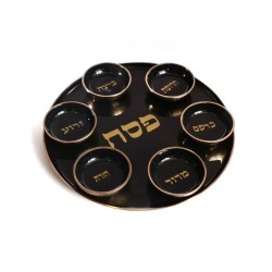 Black and Gold Enamel Seder Plate with Matching Bowl... | Seder Plates