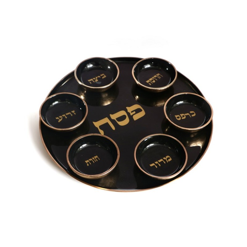 Black and Gold Enamel Seder Plate with Matching Bowl... | Seder Plates