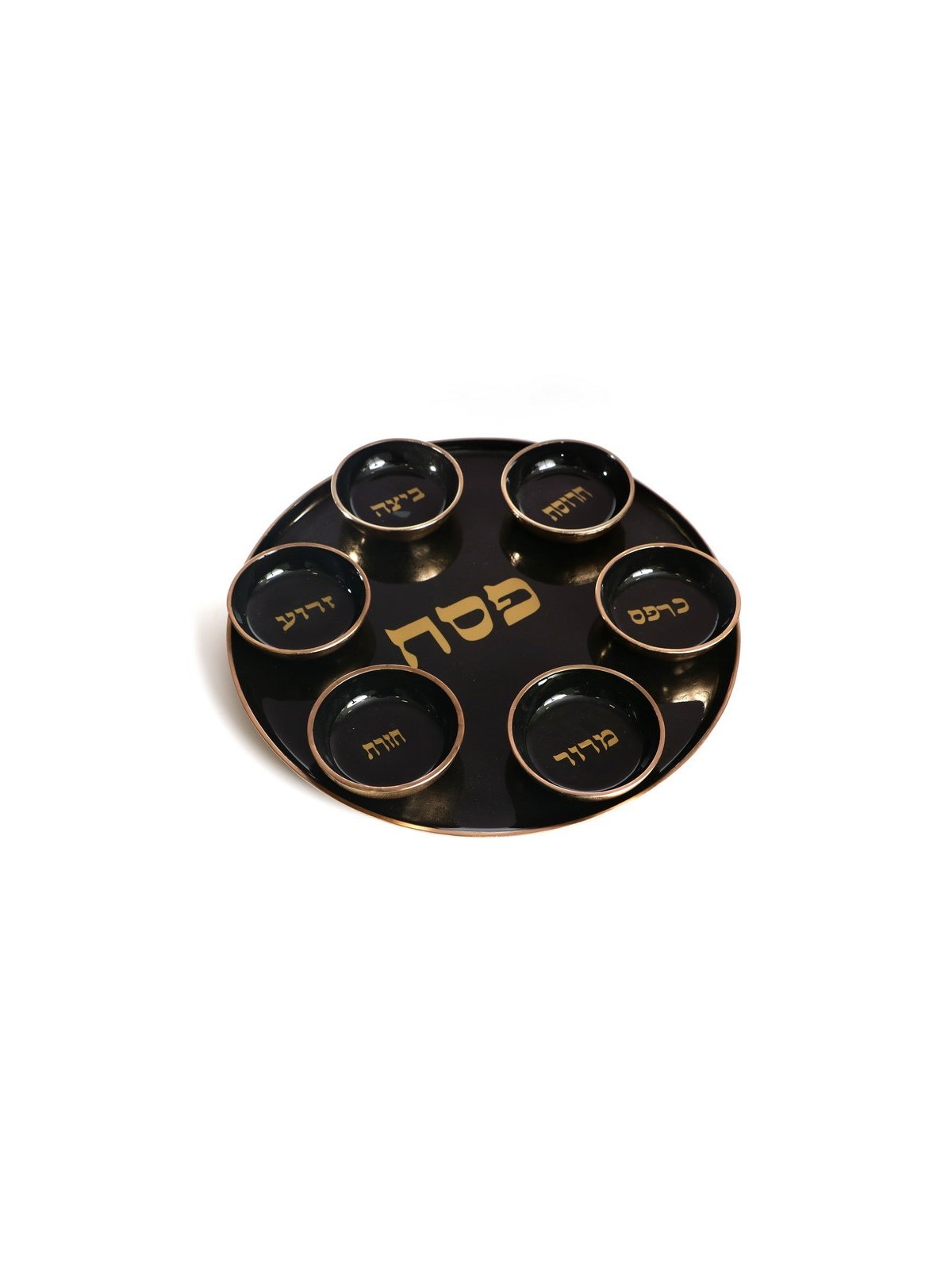 Black and Gold Enamel Seder Plate with Matching Bowl... | Seder Plates