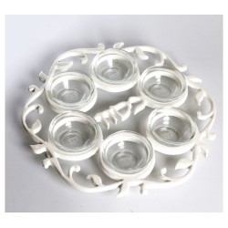 Aluminum White Enamel Seder Plate with Glass Bowls | Seder Plates