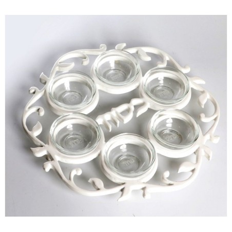 Aluminum White Enamel Seder Plate with Glass Bowls | Seder Plates
