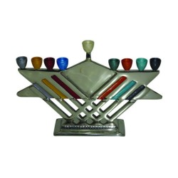 Chanukah Menorah with Colorful Star of David Ham... | Hanukkah Menorah