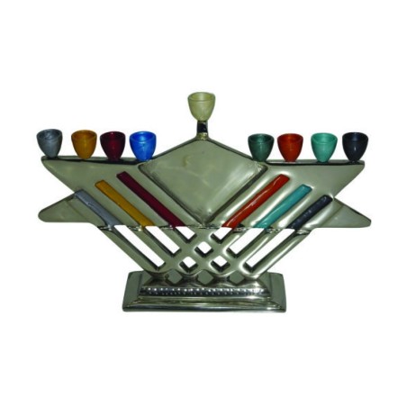 Chanukah Menorah with Colorful Star of David Ham... | Hanukkah Menorah