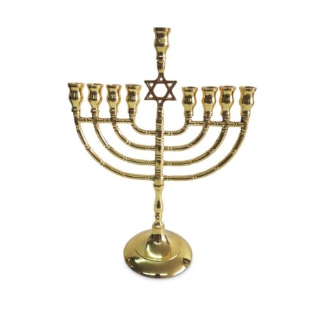Gold Metal Chanukah Menorah with Star of David f... | Hanukkah Menorah