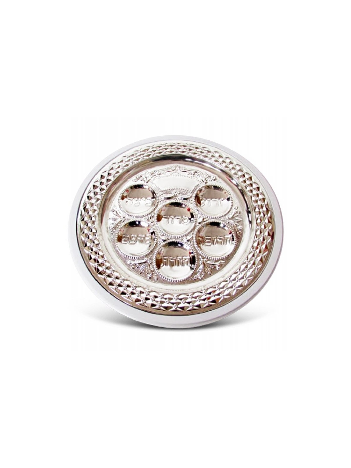 Circular Silver Plated Seder Plate with White Wood B... | Seder Plates