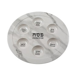 Lightweight Melamine Passover Seder Plate White Marb... | Seder Plates