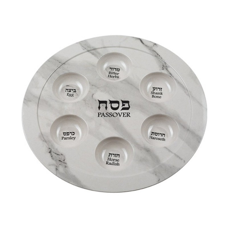Lightweight Melamine Passover Seder Plate White Marb... | Seder Plates