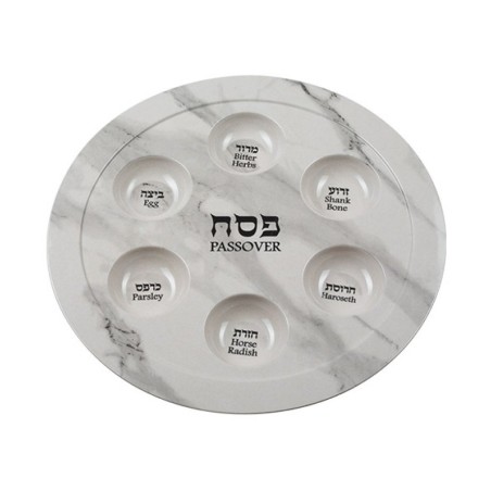 Lightweight Melamine Passover Seder Plate White Marb... | Seder Plates