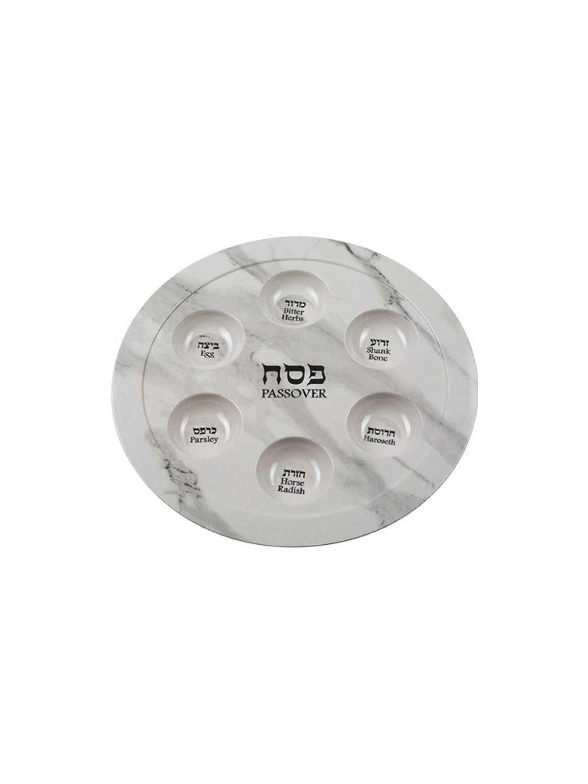 Lightweight Melamine Passover Seder Plate White Marb... | Seder Plates