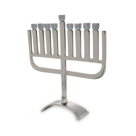 Angular Aluminum Menorah with Glittering Silver ... | Hanukkah Menorah