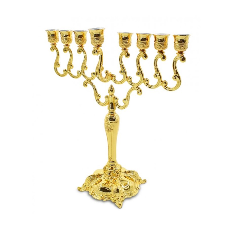 Decorative Gold Metal Chanukah Menorah with Swir... | Hanukkah Menorah