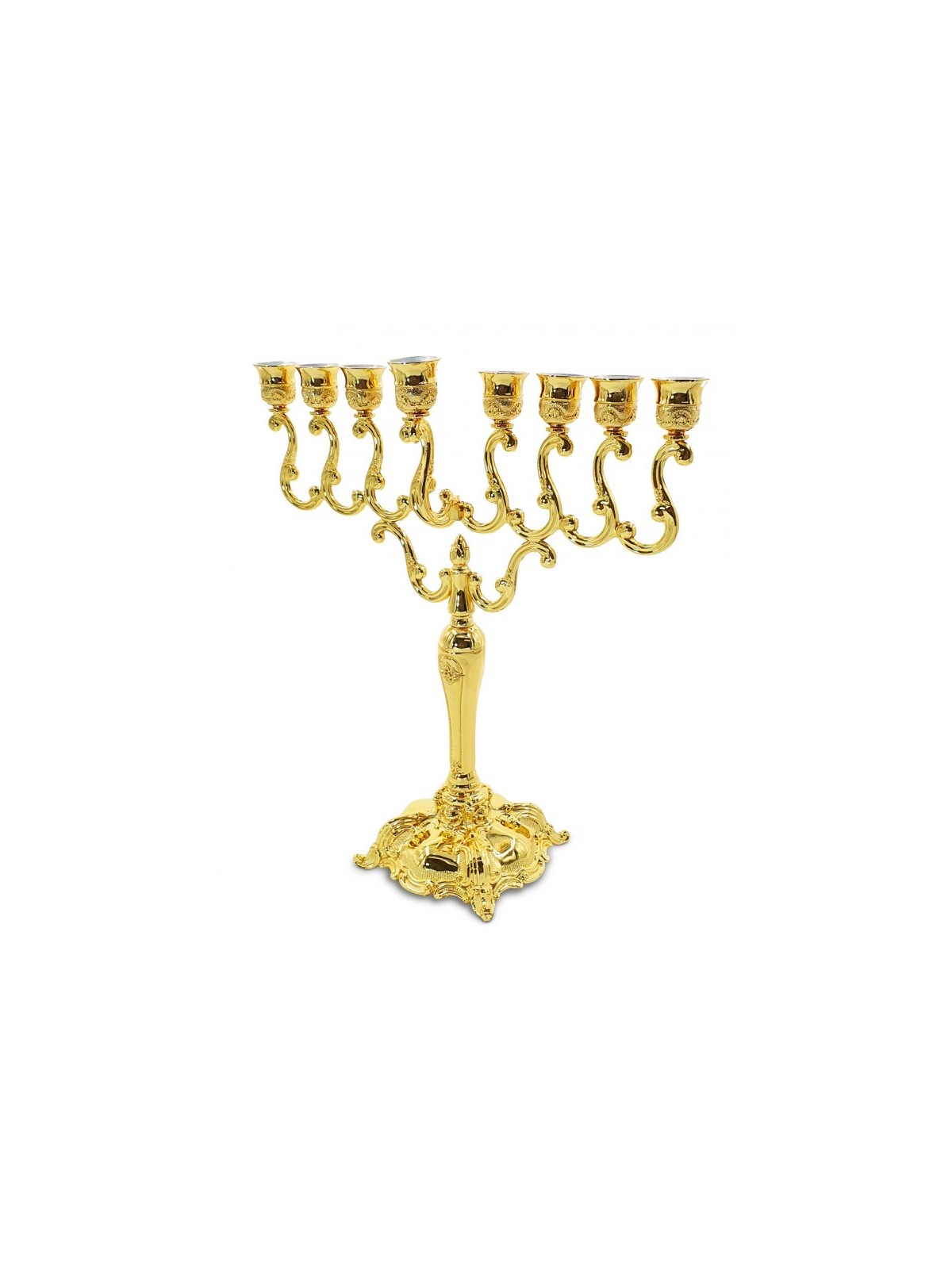 Decorative Gold Metal Chanukah Menorah with Swir... | Hanukkah Menorah