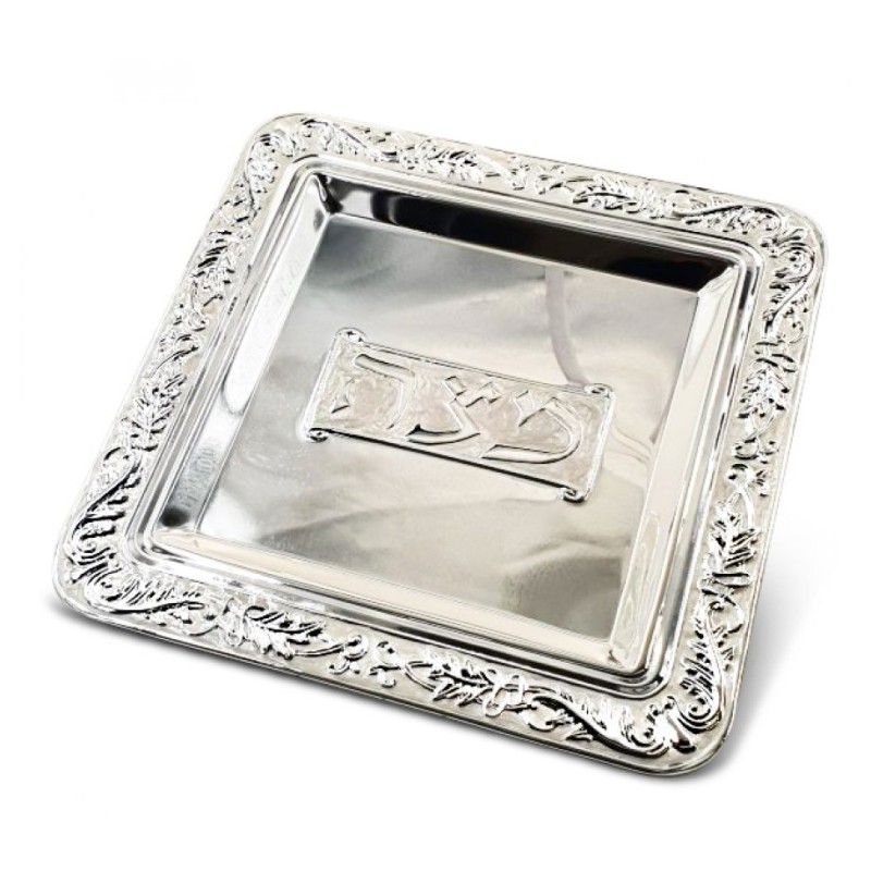 Square Silver Plated Matzah Tray Marble D... | Jewish Gift from Israel