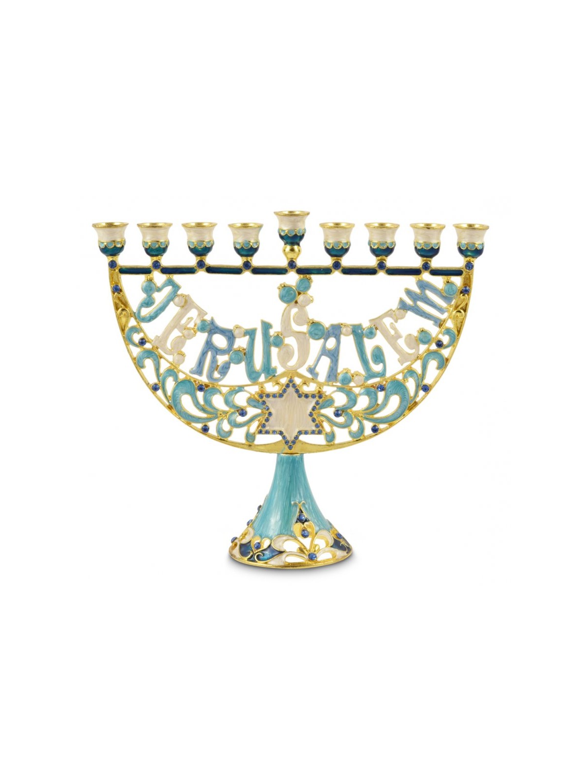 Enamel Menorah Star of David Jerusalem Gold and ... | Hanukkah Menorah