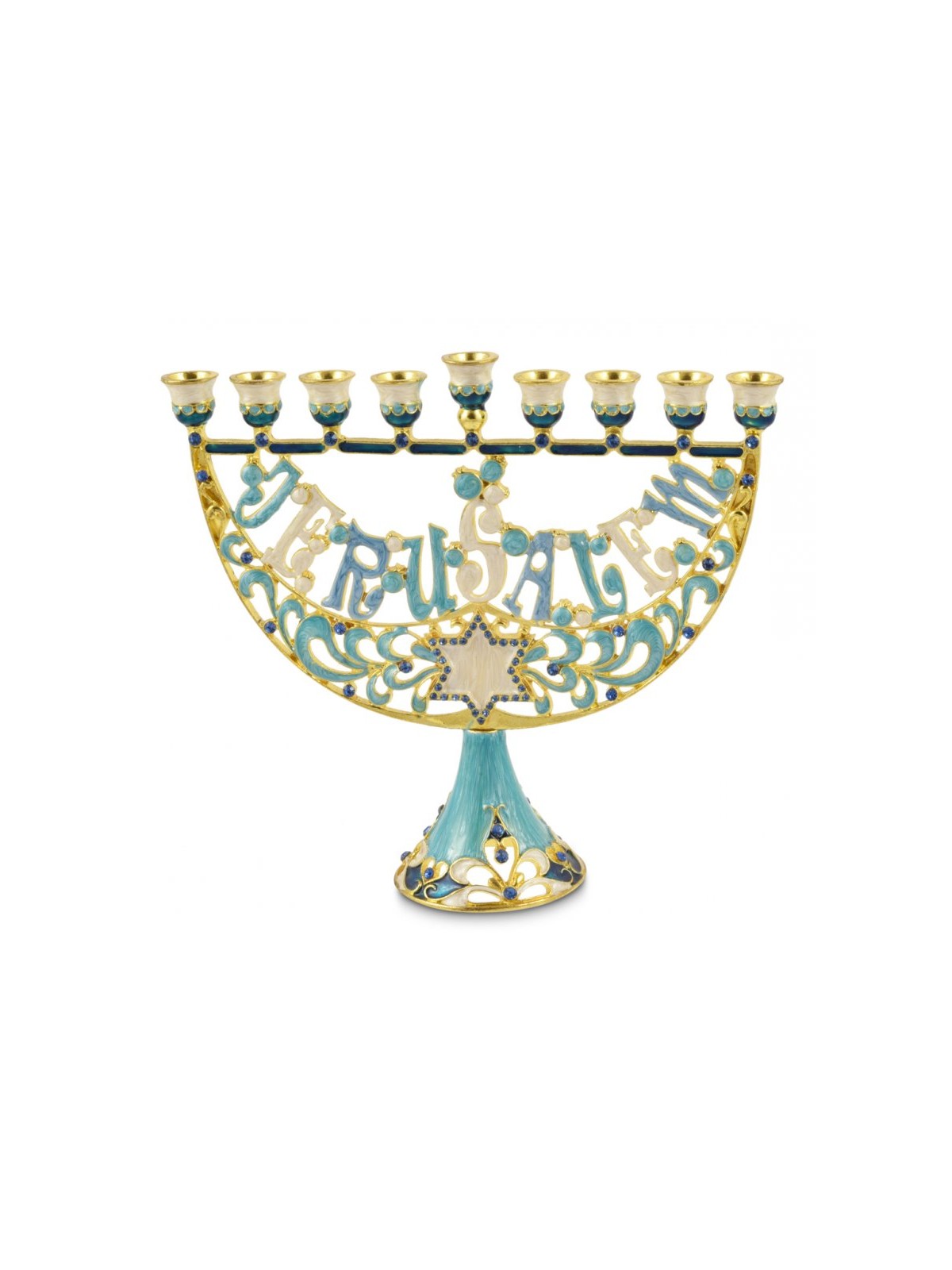 Enamel Menorah Star of David Jerusalem Gold and ... | Hanukkah Menorah