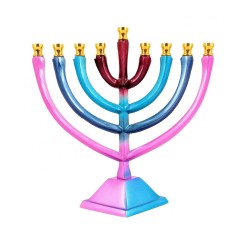Colorful Chanukah Menorah on Stem Aluminum For C... | Hanukkah Menorah