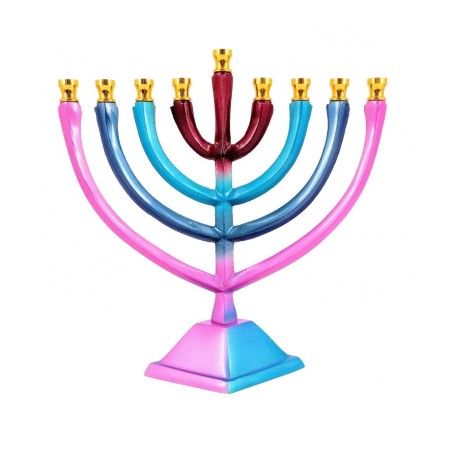 Colorful Chanukah Menorah on Stem Aluminum For C... | Hanukkah Menorah