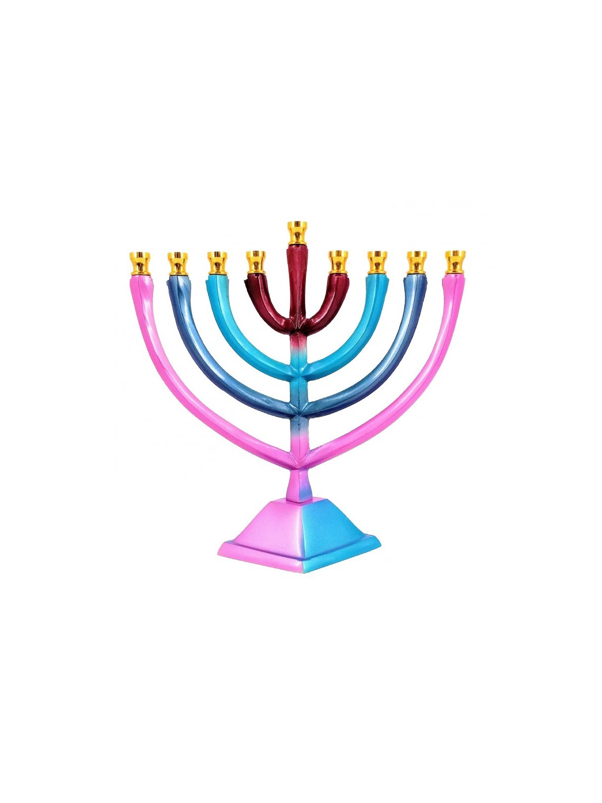 Colorful Chanukah Menorah on Stem Aluminum For C... | Hanukkah Menorah
