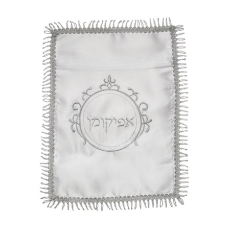 Satin Afikoman Bag Circular Silver Design | Matzah & Afikoman Covers