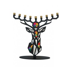 Iris Design Colorful Deer Enamel Hanukkah Menorah | Hanukkah Menorah